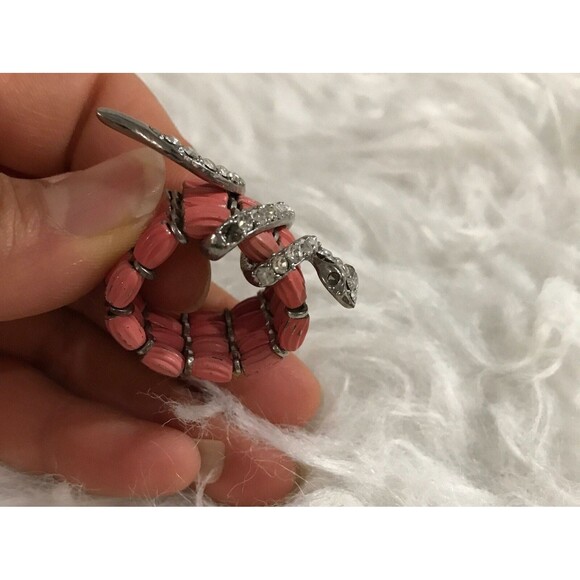 Vintage adjustable statement snake stretch ring crystal embellishment‎ coral - Picture 5 of 5